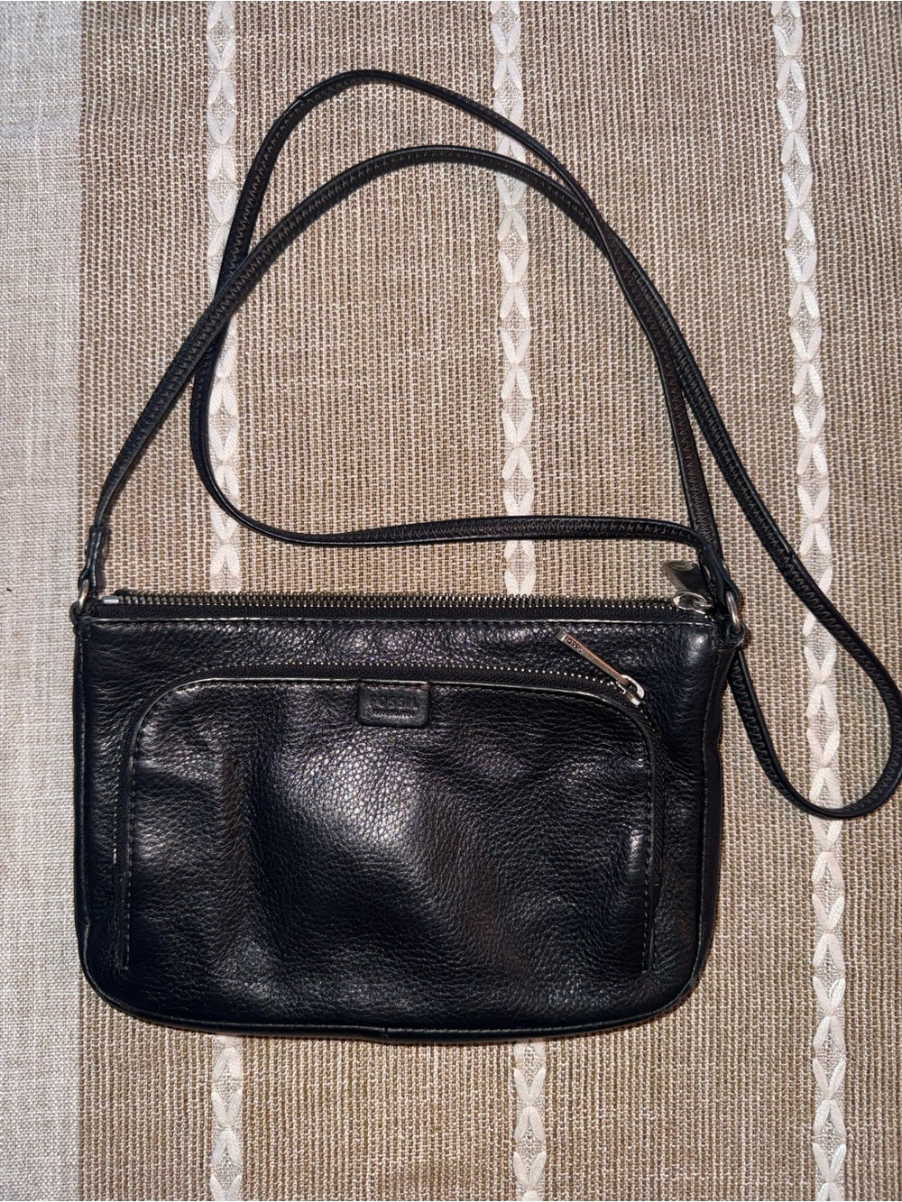Fossil Black Pebbled Leather Crossbody Purse- Vintage